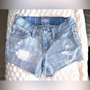 Last chance! Old Navy girls 7 cutoff distressed jean shorts, light wash color.